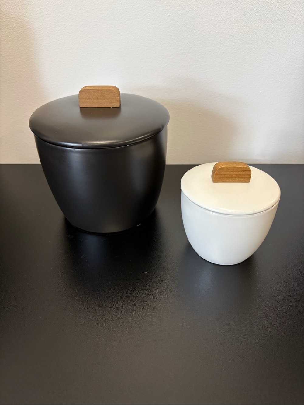 Ceramic Canister Set w/Wooden Knobs - Black&White KonMari x The Container Store